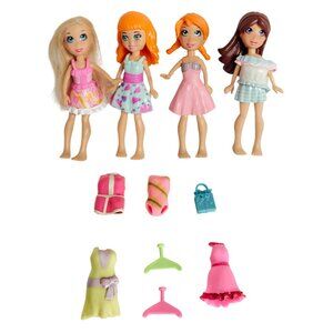 Polly Pockets Mini Girl Dolls Playset 12-pc Dolls Dresses Accessories Hangers P2